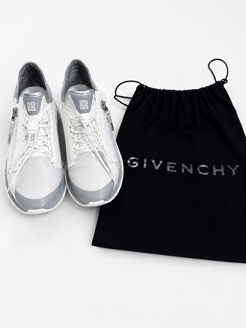 Givenchy Luxury Zip Sneakers White Gray Size 40 Designer Shoes new - Picture 2 of 4